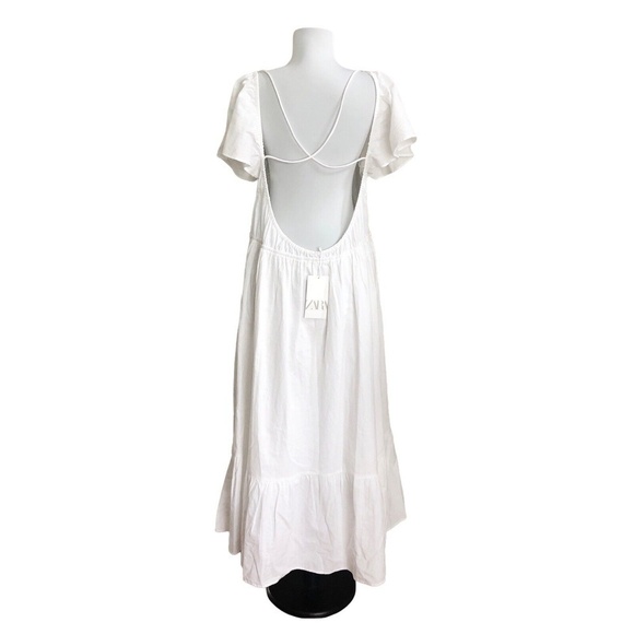 ZARA linen blend crochet Dress Maxi L Cottagecore Open Back coastal Beachy new - Picture 8 of 12